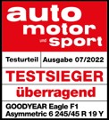 Testsieger Eagle F1 Asymmetric 6 Label von Auto Motor und Sport